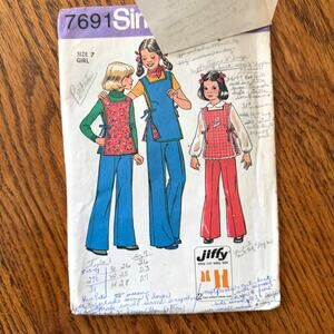 Vintage 1970s Simplicity 7691 Sewing Pattern Size 7 Girls EASY Pants and Tunic